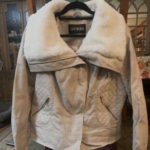 GUESS Faux Leather Tan Jacket-Fur collar-With tags